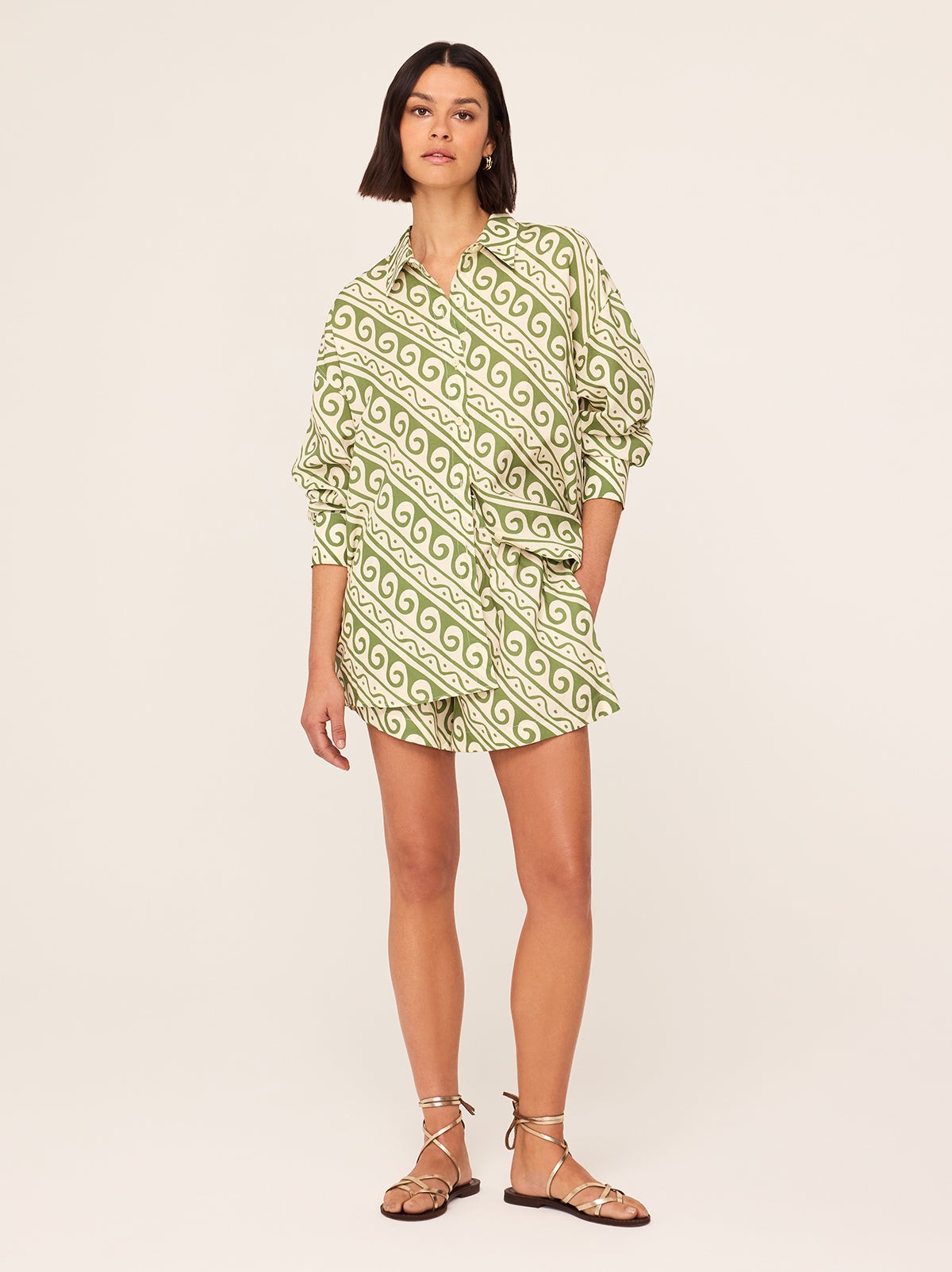 Lena Green Wave Print Shorts view 4