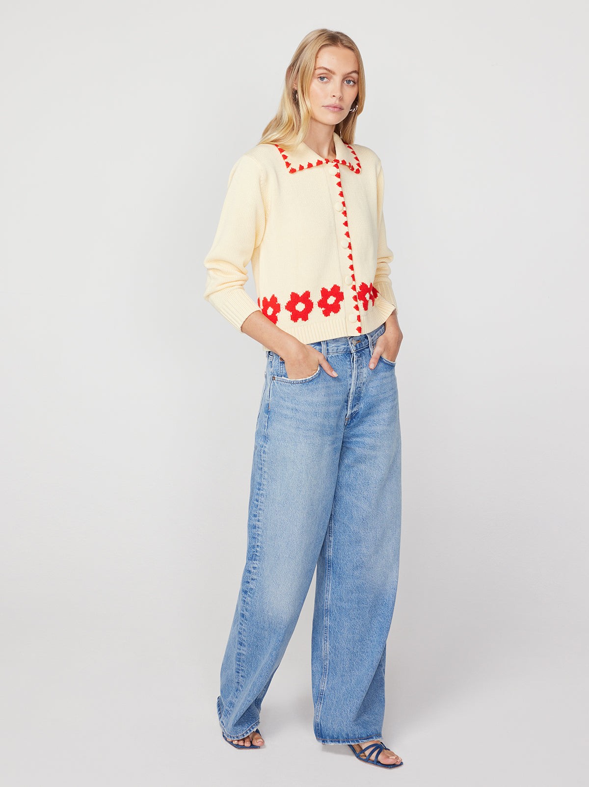 Polly Red Tiled Floral Cardigan view 3
