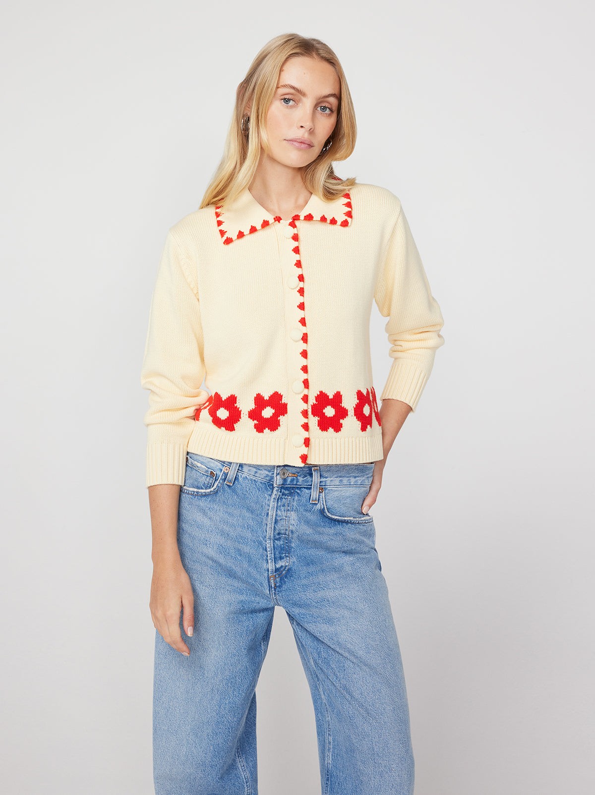 Polly Red Tiled Floral Cardigan