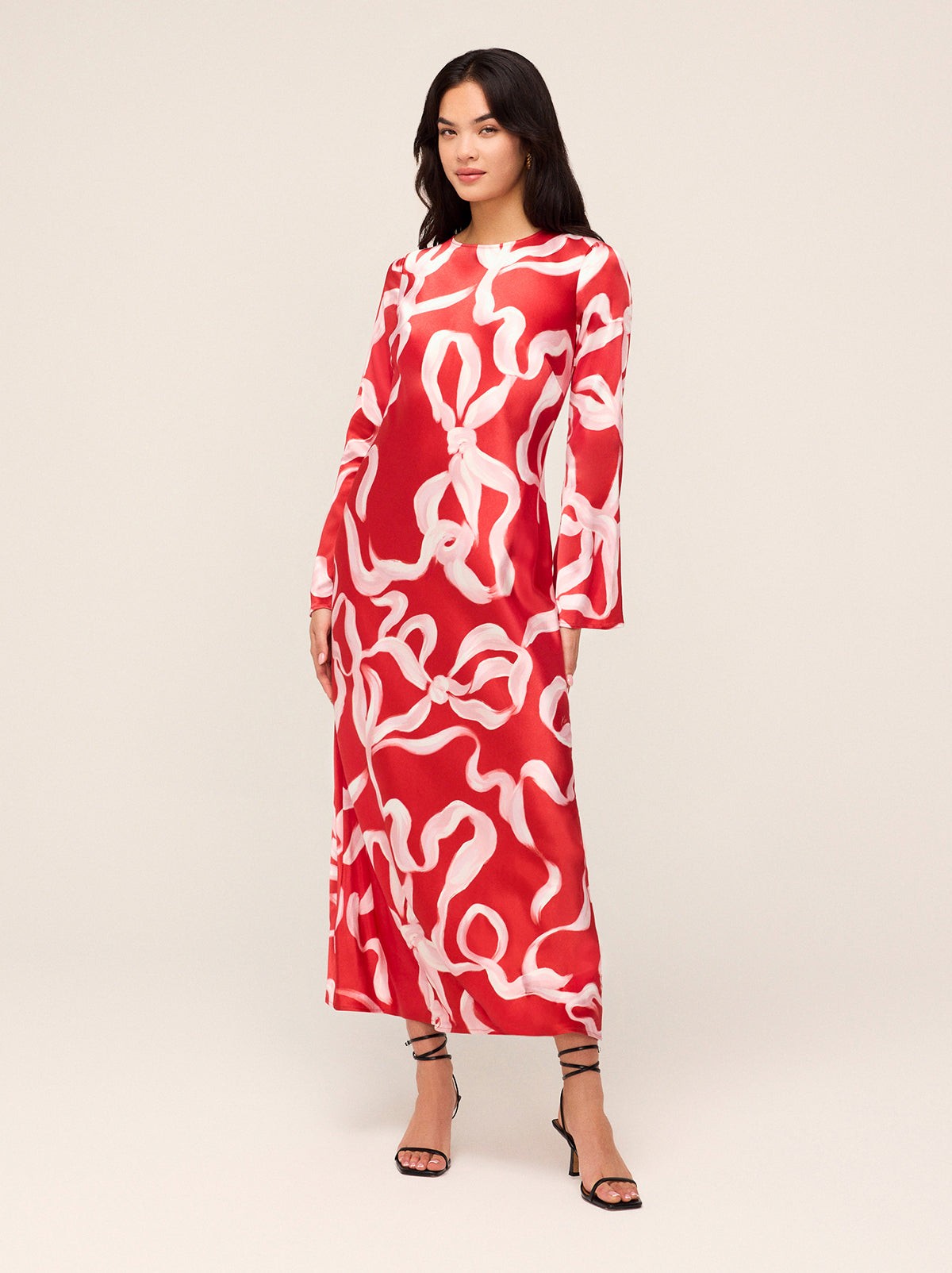 Keira Red Ribbon Print Maxi Dress view 3