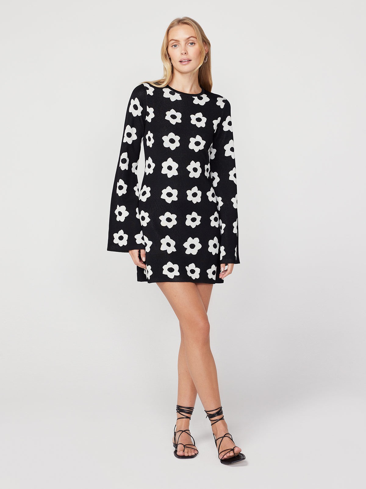 Greta Black Tiled Floral Knit Mini Dress view 3