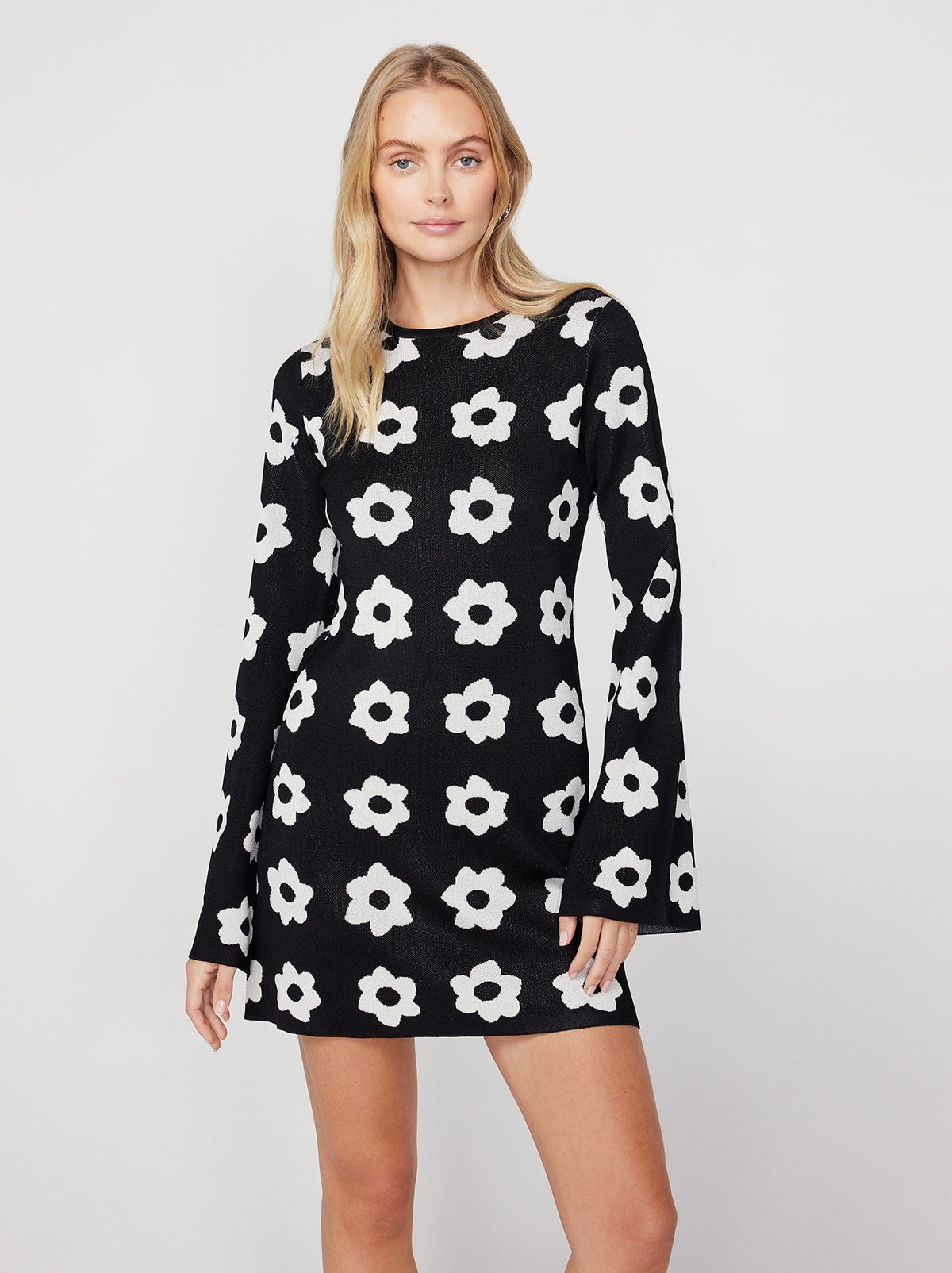 Greta Black Tiled Floral Knit Mini Dress