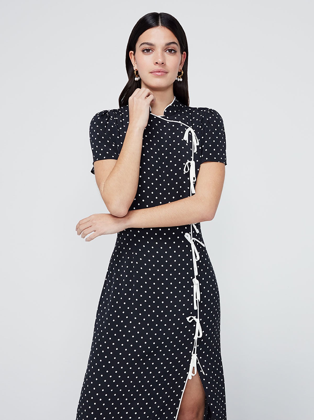 Leia Black Polka Dot Midi Dress view 3