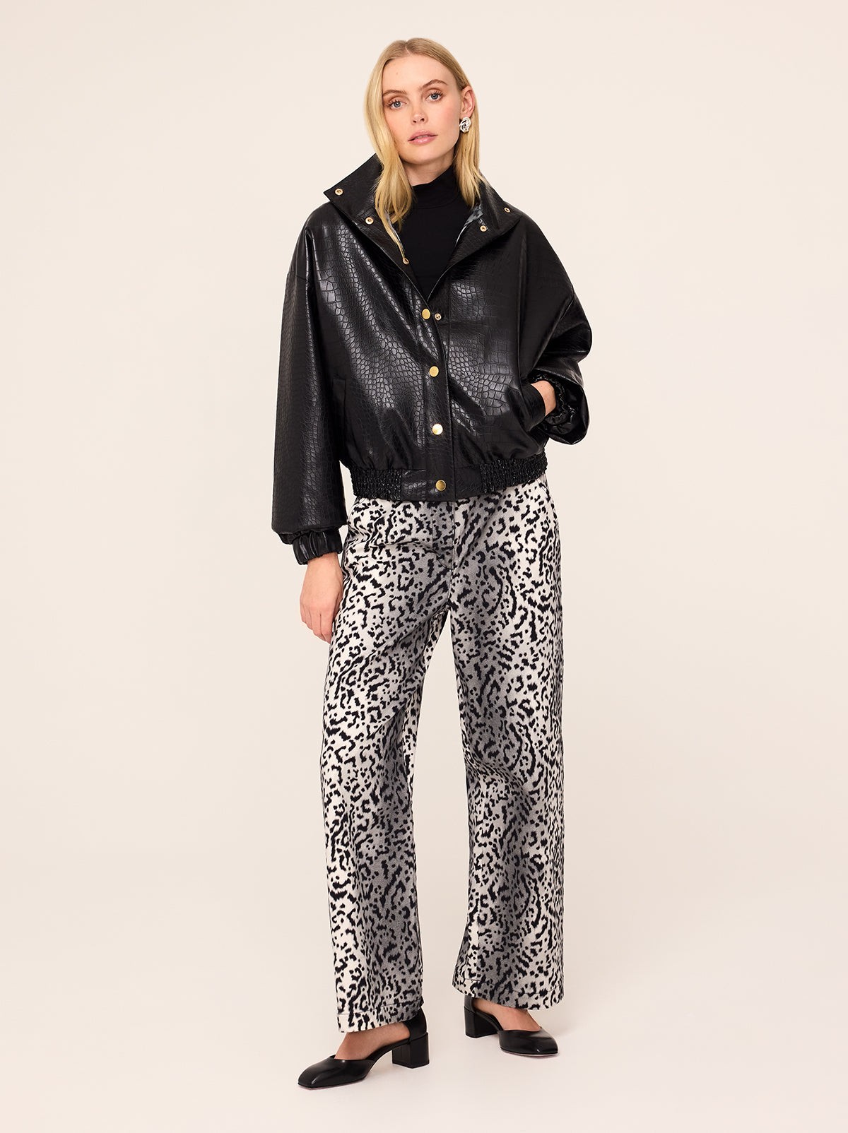 Estelle Black Faux Croc Oversized Bomber Jacket view 4